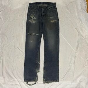 Distressed bootcut denim jeans